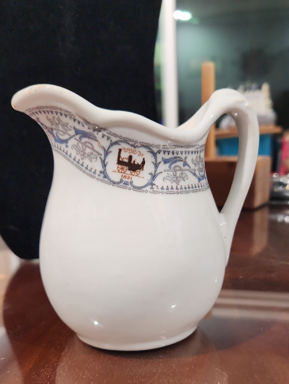 White Ceramic Pitcher with Blue and Gold Accent from NY Central RR